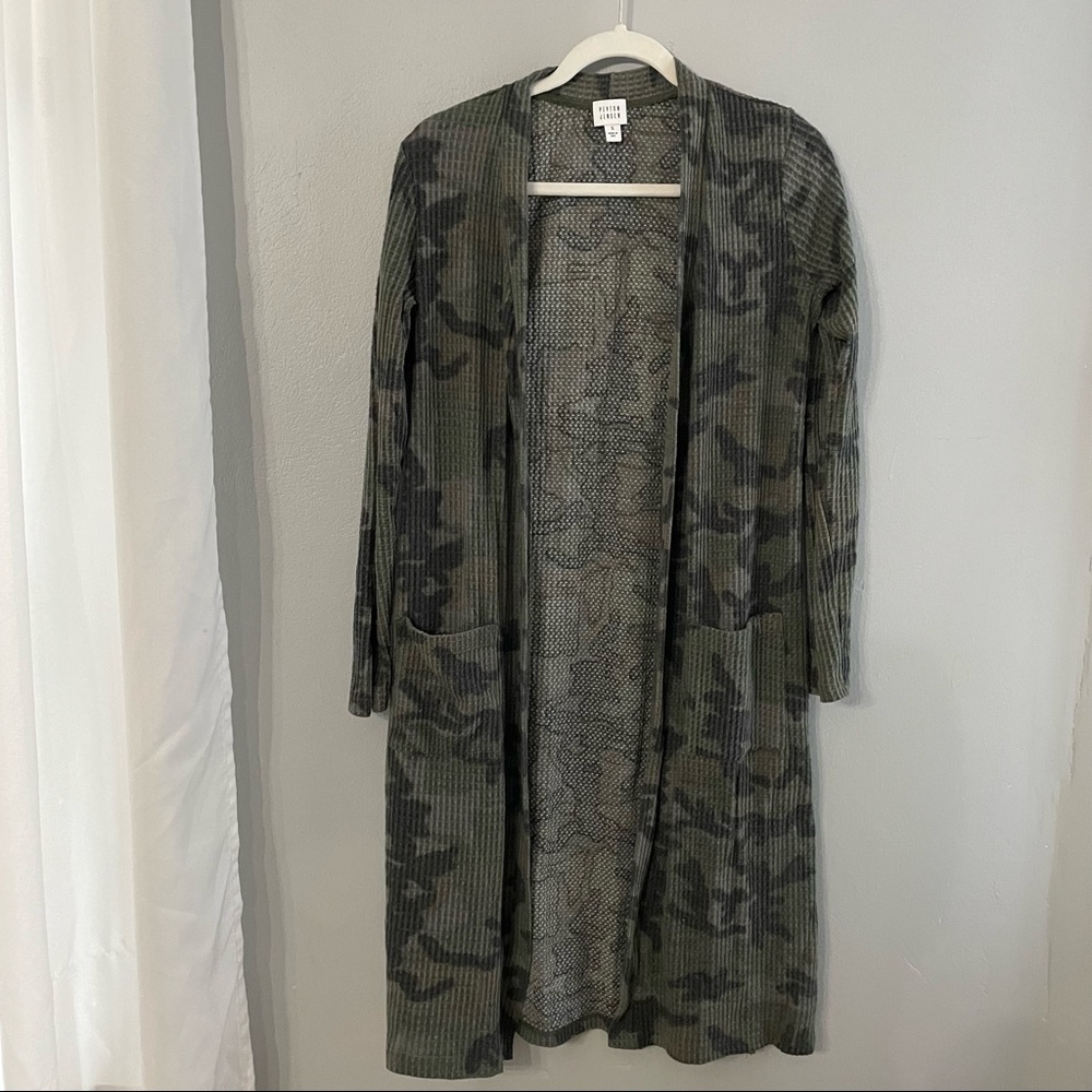 Peyton Jensen waffle knit camouflage duster